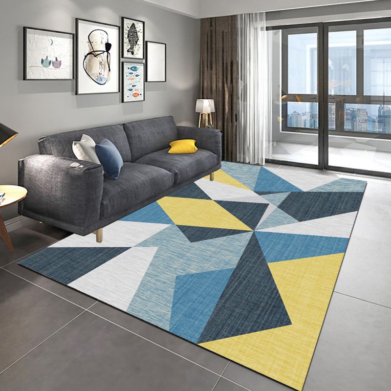 Minimalism 3D Geometric Printed Rug Multicolor Polyester Rug Washable Anti-Slip Backing Stain Resistant Rug for Great Room