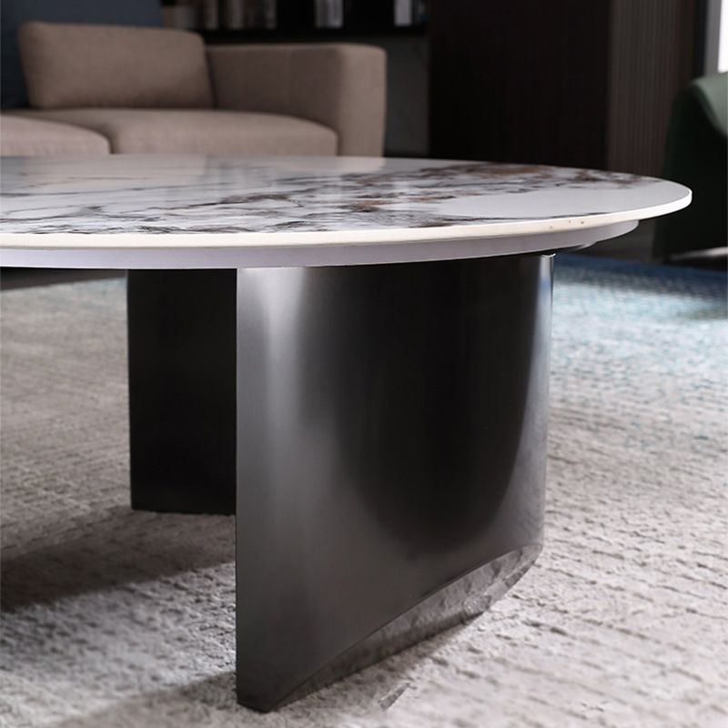Glam White Coffee Table with 3 Black Steel Legs and Stone Top