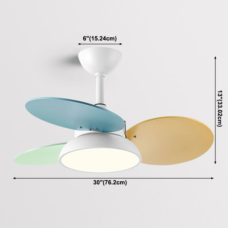 Macaron Circle Pendant Fan Lamp Metallic Childrens Bedroom LED Semi Flush Ceiling Light