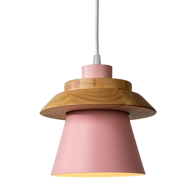Metal Wooden Top Pendant Light Fixture Minimalist Down Lighting Pendant for Dinning Room