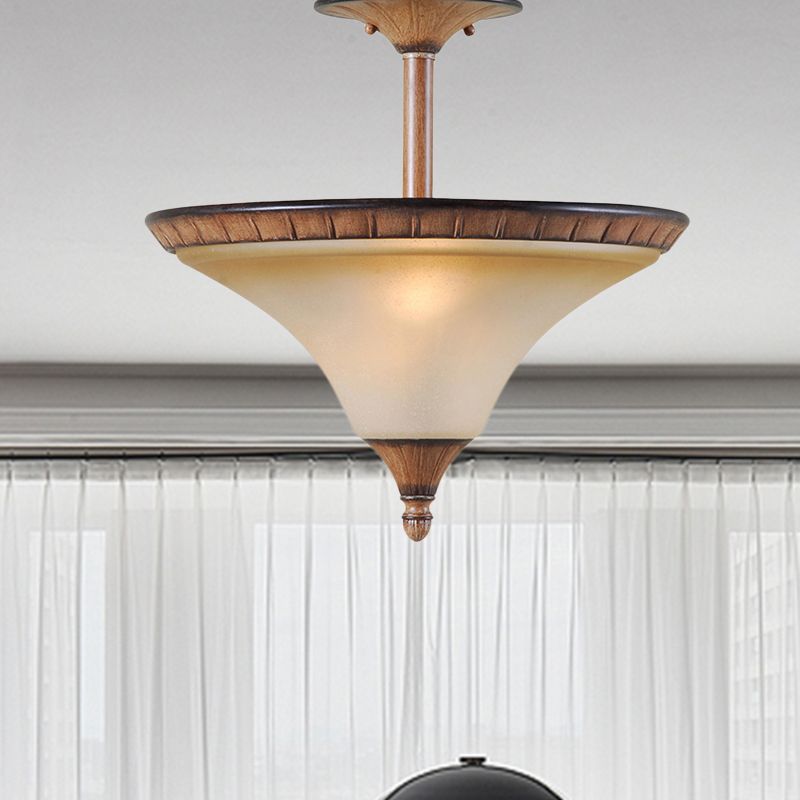 Cono de granja Semi Flush Lighting 2 Cabezas de vidrio bronceado Lámpara de techo de vidrio en madera