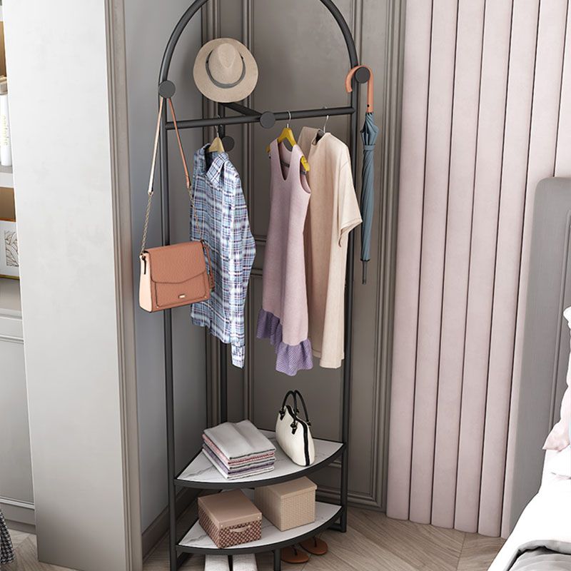 Glam Metallic Coat Rack Free Standing Double Shelves Coat Hanger for Living Room