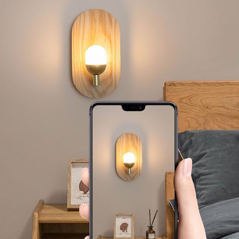 Single Modernism Beige Wall Mounted Sconce Oval Wooden Wall Light