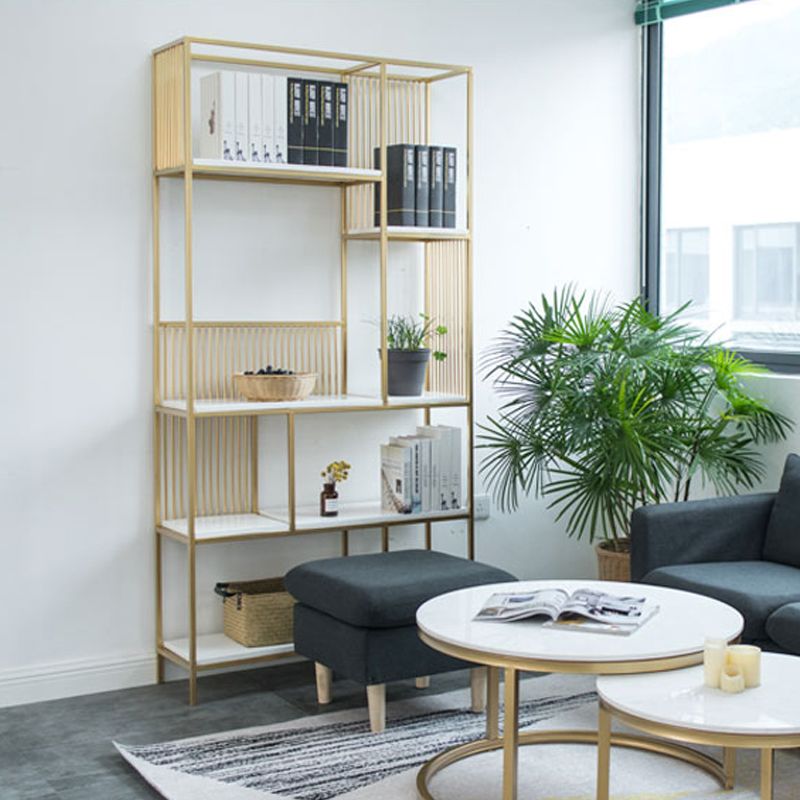 Antique Finish Shelf Bookcase Metal Frame Bookshelf with Shelves