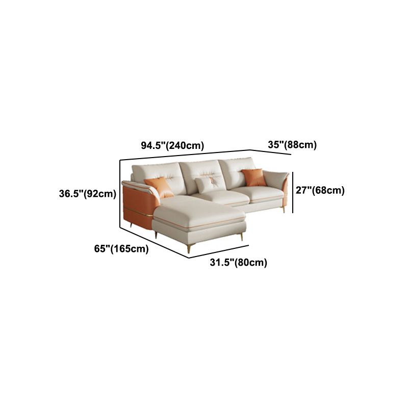 Beige Genuine Leather Pillow Top Arm Sofa/Sectionals With Cushions Metal Legs