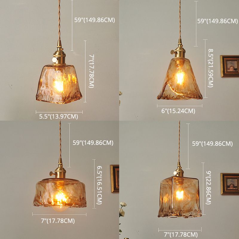 1 Light Geometric Ceiling Light Industrial Style Dimpled Blown Glass Hanging Pendant Lights for Restaurant