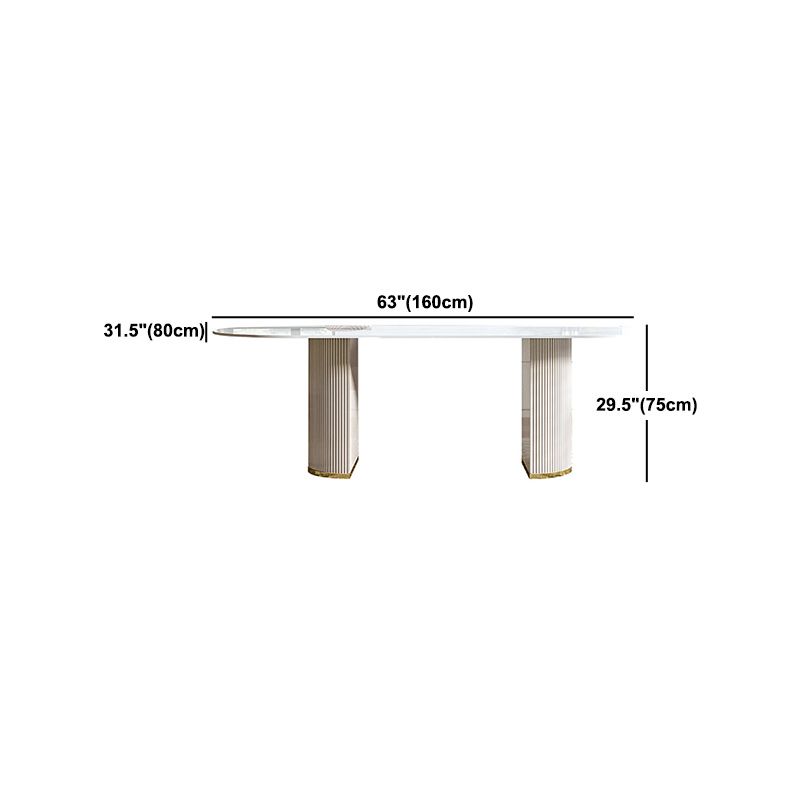 Modern Stone Top Dining Table Oval Table with Sled Base in White