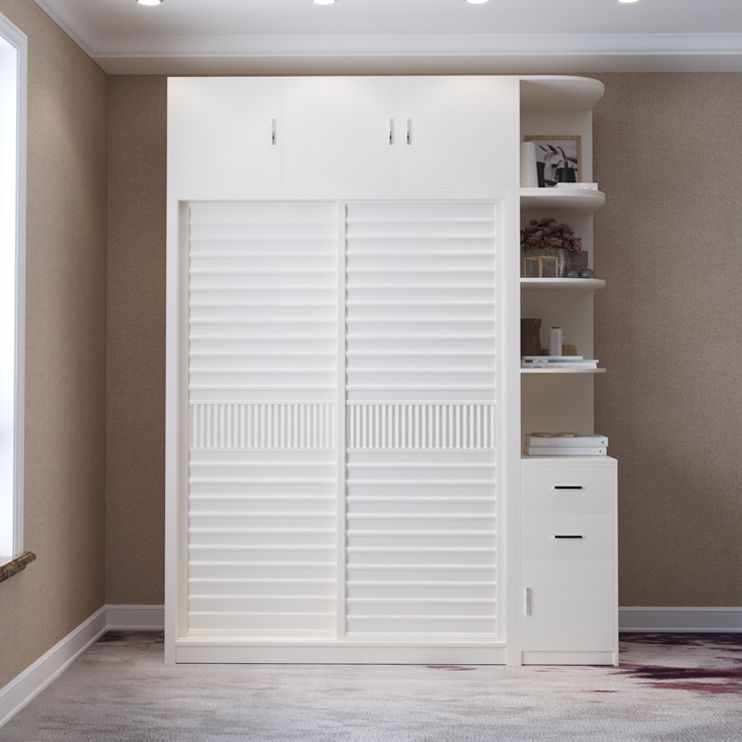 Modern White Wardrobe Armoire Wooden Wardrobe Cabinet with Shelves