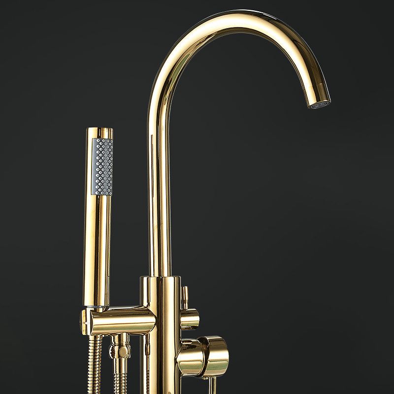 Floor Mounted Metal Freestanding Tub Filler Double Handles Freestanding Bathtub Faucet