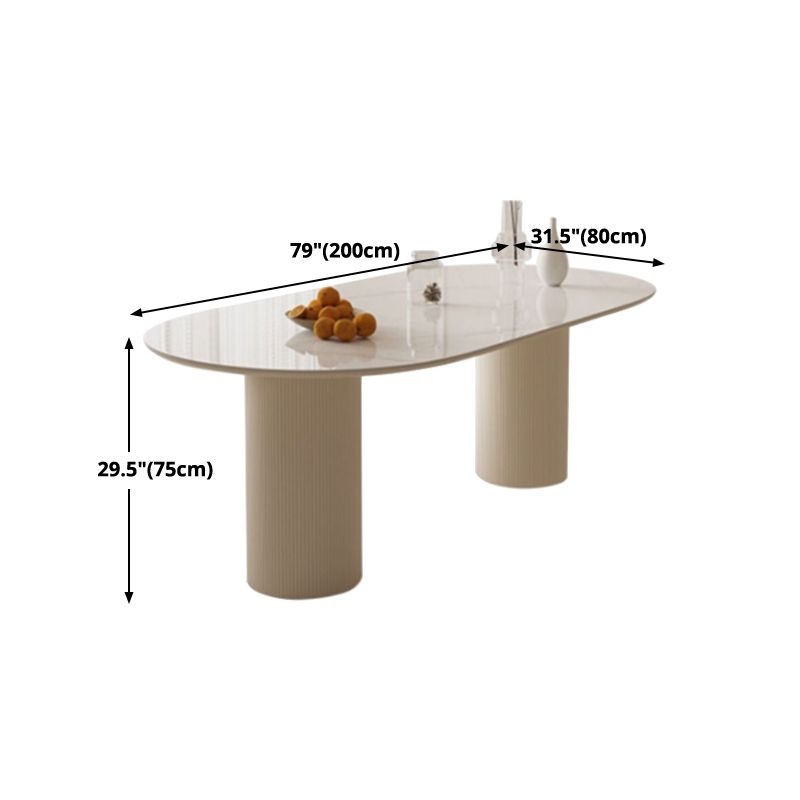 Sintered Stone Luxury White Table Oval Dining Table with Double Pedestal