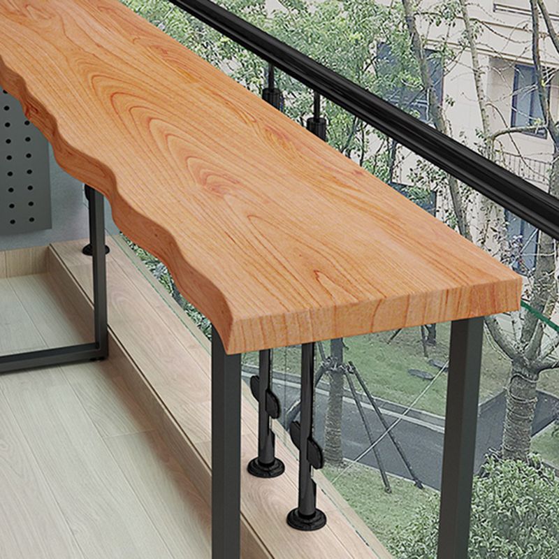 Modern Bar Dining Table Indoor Rectangle Wood Bar Table Metal Base in Brown