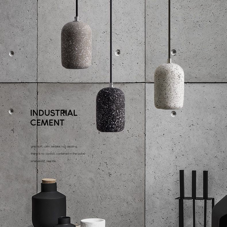 Terrazzo LED cilindrico Mini illuminazione a ciondolo a sospensione moderno semplicità Cemento letto a sospensione Lampada in luce calda