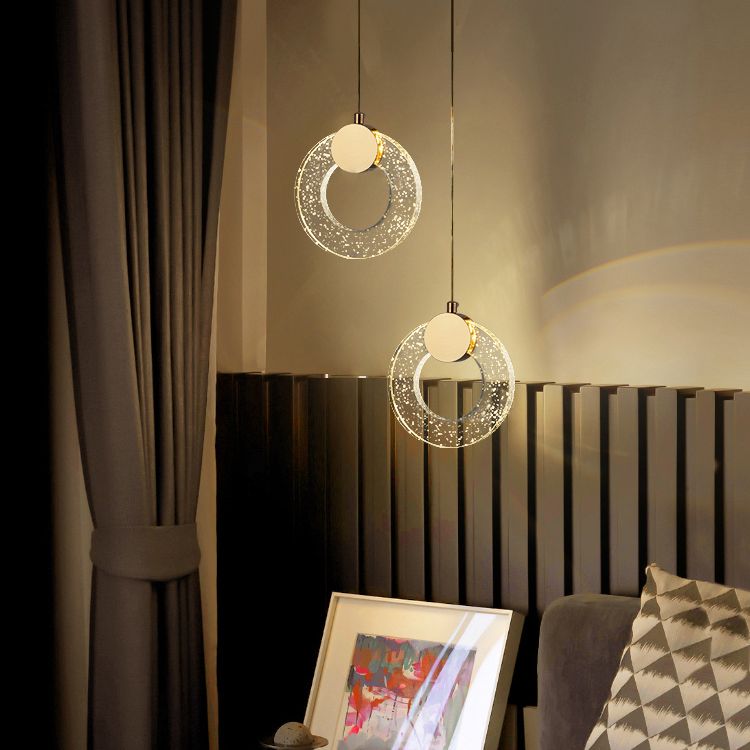 Circular Pendulum Lamp Simplicity Bubble Crystal Gold Pendant Light for Bedroom