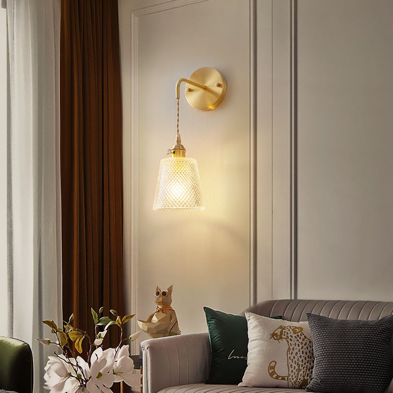 Industrial Style 1 Light Wall Light Geometric Shade Glass Wall Light Sconce in Brass