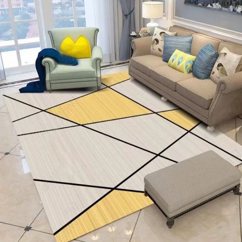 Beige Modern Rug Polyester Geometric Rug Non-Slip Backing Rug for Home Decoration