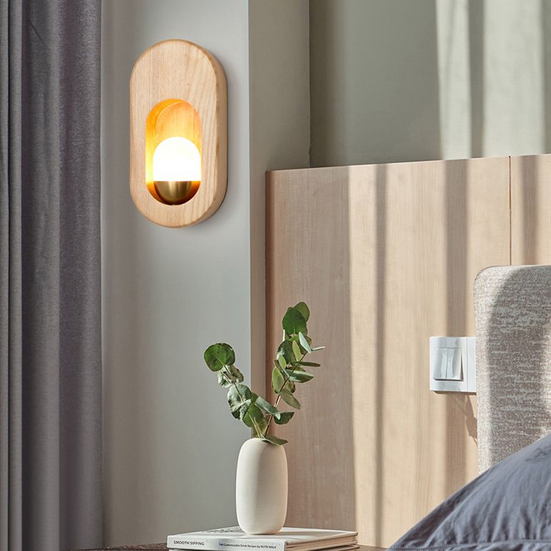 Luces de apliques de pared en forma de bola de estilo contemporáneo madera 1 lámpara de luz liviana