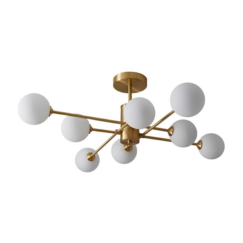 Messing radiale ophanging verlichting postmoderne bolglazen kroonluchterlamp voor woonkamer