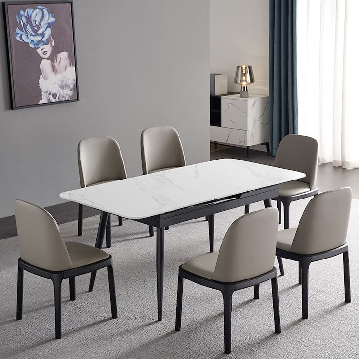 Stone Extendable Dining Site Table Industrial Style Rectangle Dining Table for Home