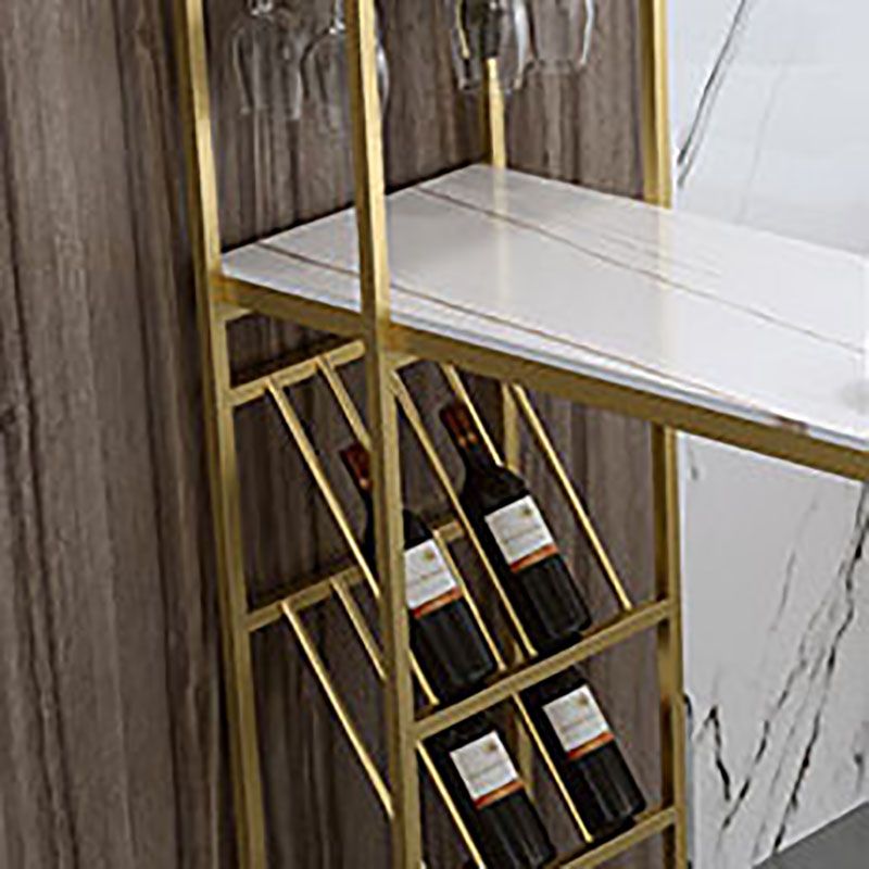 Stone Indoor Glam Bar Dining Table Metal Double Pedestal Bistro Table with Wine Rack