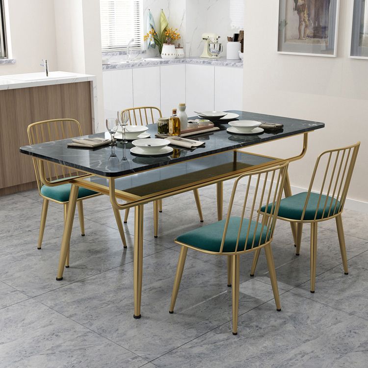 Traditional Luxury Dining Table Rectangle 4 Legs Dining Table with Gold Frame