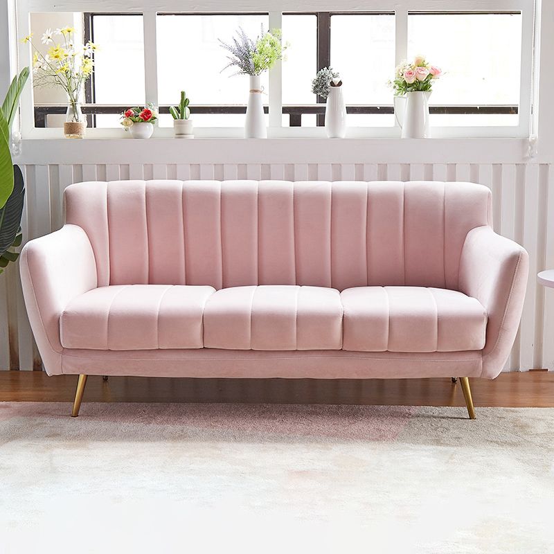 Contemporary Velvet Square Arm Sofa Green/Blue/Pink Settee with Tight Back