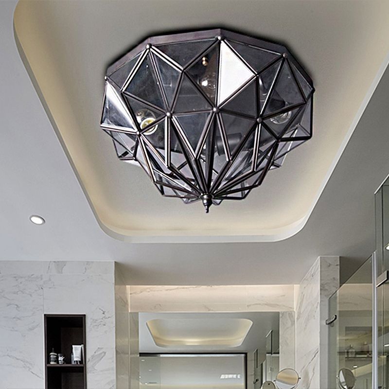 Geometrische Flush Mount Tradition Schwarz/Messing Glas 4 Bulbs Deckenleuchte für Bad