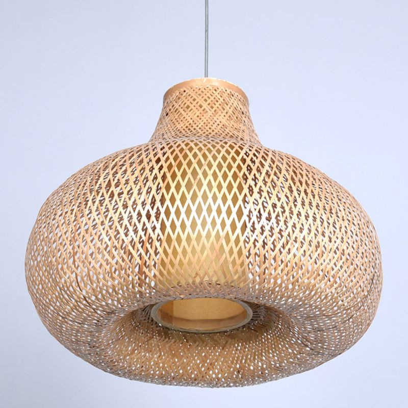 Chinese Pear-Shaped Pendant Lighting Fixtures Rattan Hanging Light with Hanging Cord for Restaurant