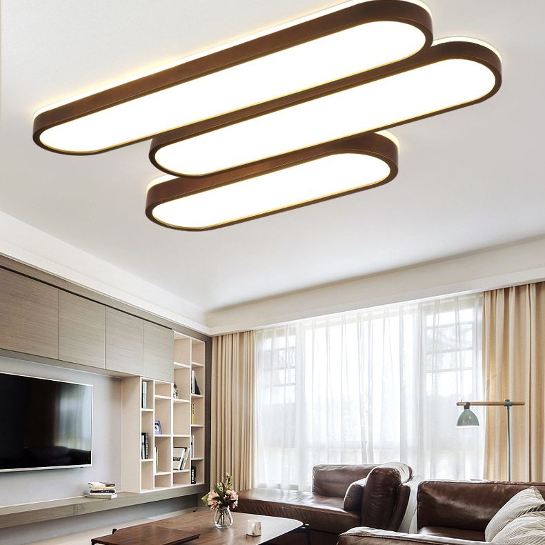 Dark Brown Oval Flush Lamp Simple LED Wooden Flush Ceiling Light with Backlit Design