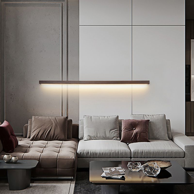 Modern Line Shape Wall Mounted Light Wood Flush Mount Wall Sconce in Brown Finish