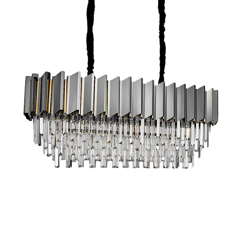 Crystal Layered Pendant Chandelier 39" Wide Modern 10 Lights Grey Hanging Ceiling Light over Island