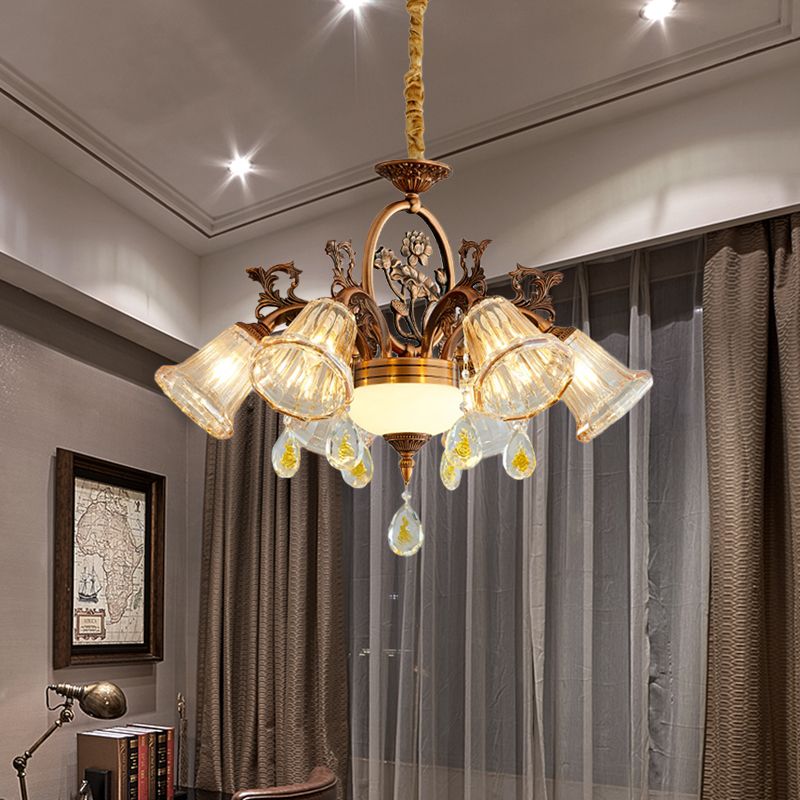 Lampadella per la sala da pranzo Bell Crystal tradizionale Crystal 6/8 Bronzo Sospeped Lighting Freet