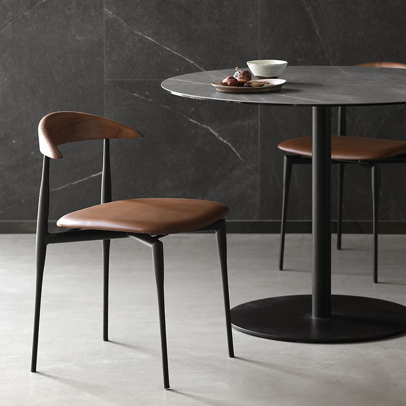 Industrial Upholstered Armless Chair Black Legs Kitchen Open Back Dining Chair