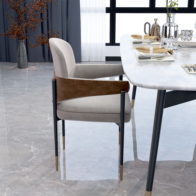 Metal Dining Room Chair Faux Leather Armless Dining Accent Chair