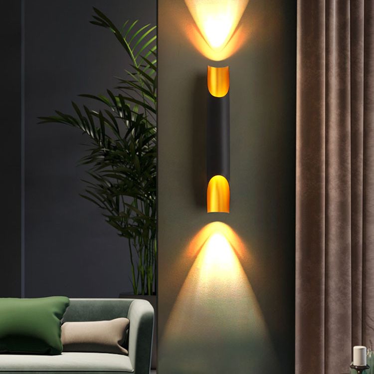 Luz de pared cilindroide negra y dorada en lámpara de pared de aluminio lacado en estilo creativo moderno
