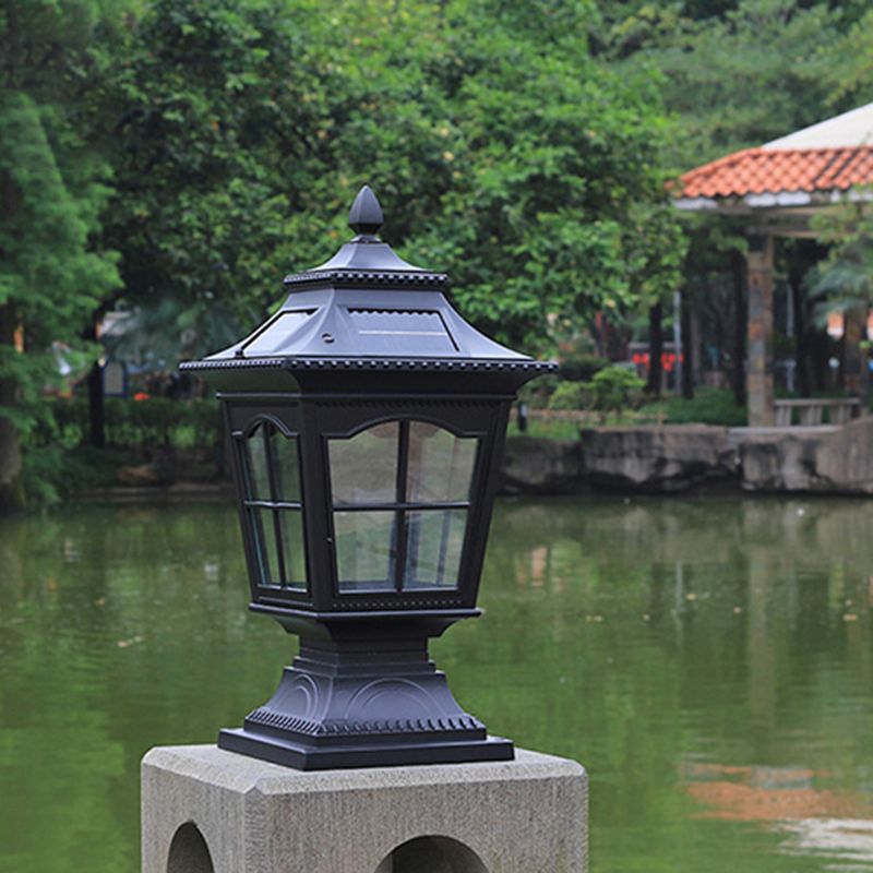 Rectangle Shape Metal Outdoor Light Modern Single Light Solar Pillar Lamp