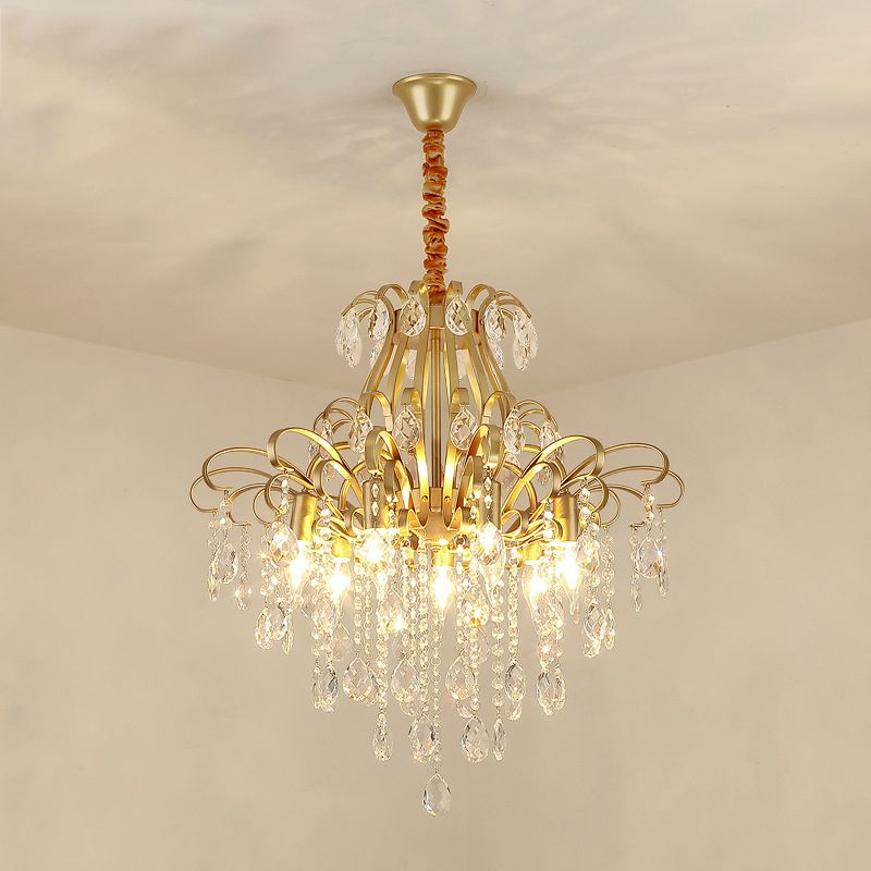 Candle Dining Room Down Chandelier Country Crystal Drape Pendant Lighting Fixture