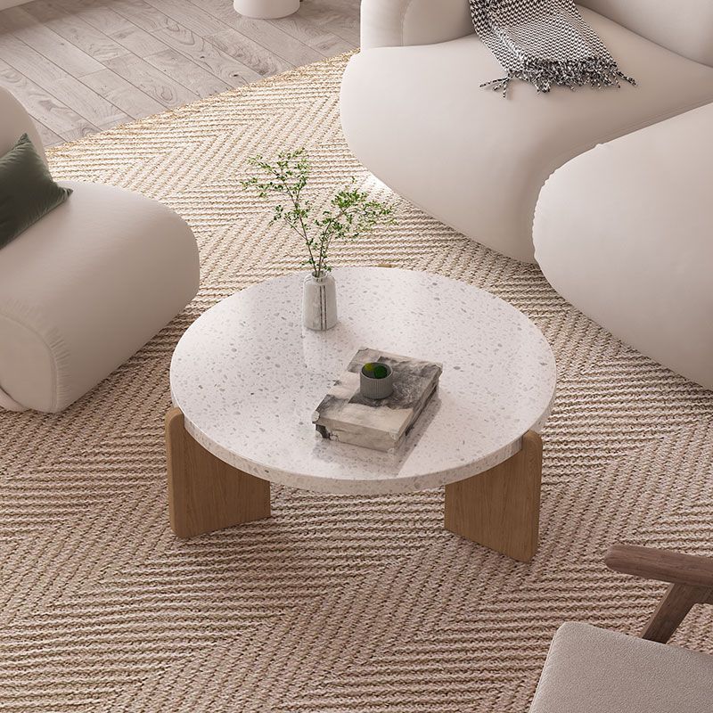 14"H Contemporary Coffee Table 3 Legs Round White Coffee Cocktail Table