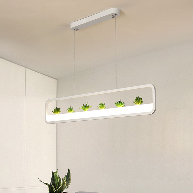 Rectangular Acrylic Island Chandelier Simple 27.5"/39" Long LED Dining Room Ceiling Light in Black/White