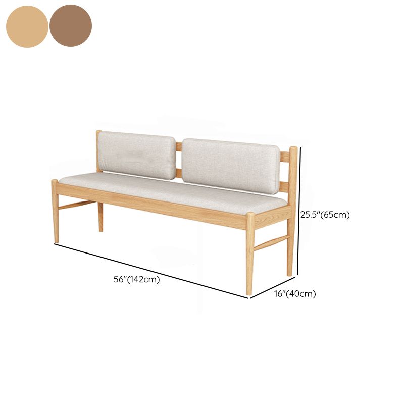 Contemporary Solid Wood Bench Cushioned Backrest Seating Bench with 4 Legs