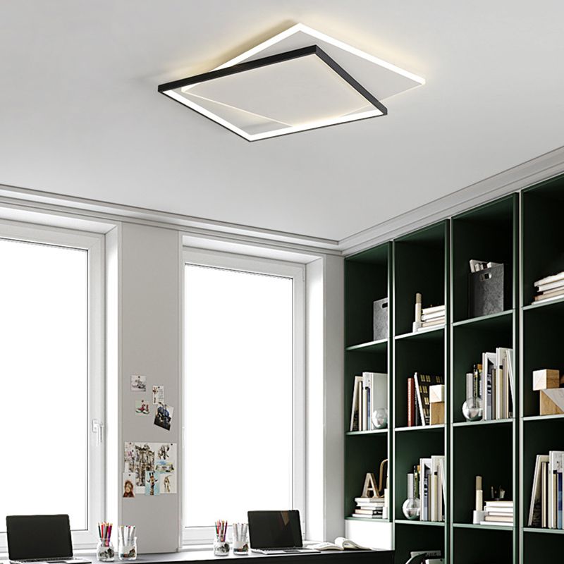 Metal Geometric Flush Mount Fixture Modern 2 Lights Flush Light Fixture in White