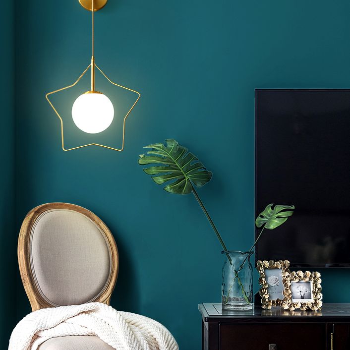 Glass Globe Shaped Wall Sconce with Star Frame Creative Modern Style 1 Light Sconces