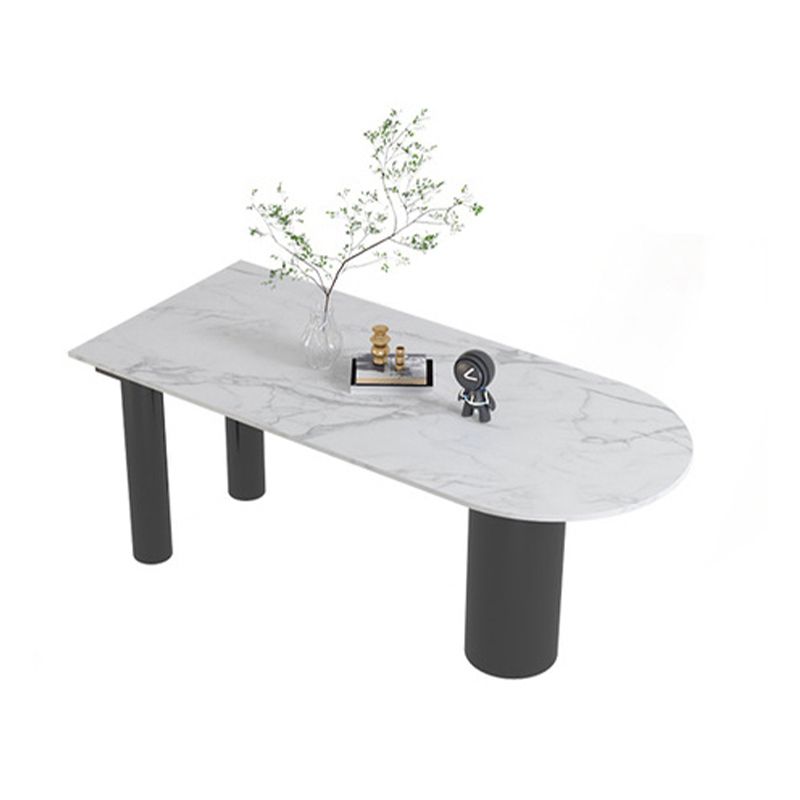 Sintered Stone Dining Table Modern White Top Table with Black Frame for Kitchen
