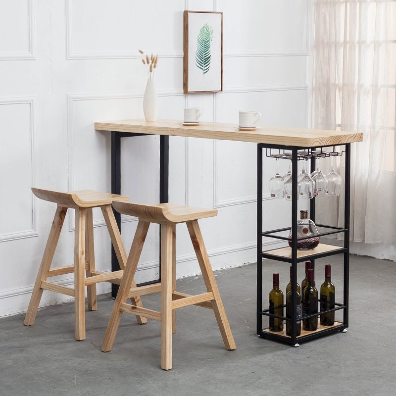 Modern Pine Wood Bar Table Rectangle Storable Table for Living Room