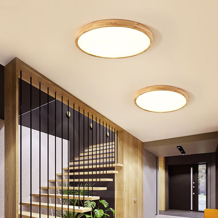Modern Simplicity LED Ceiling Light Circular Wooden Flush Mount for Living Room