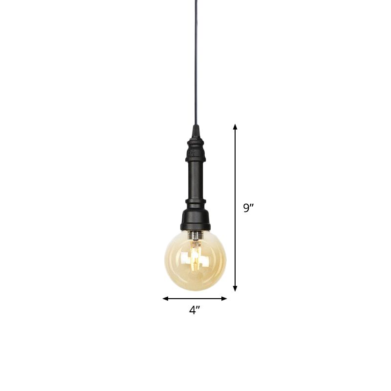 1 lampada a sospensione leggera/capsula sospensione industriale Black Finitura Amber Glass Affermazione Pendant Pipe Lampada