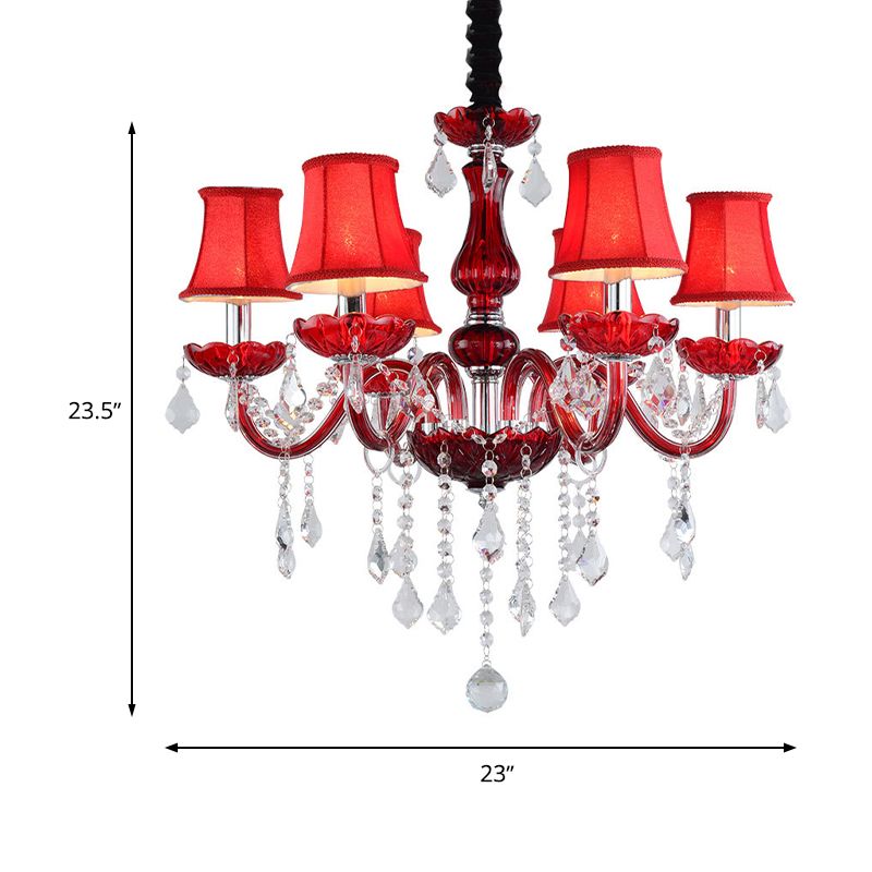 Lampadario modernista a soffitto svasato k9 cristallo 6 lampadine lampada a sospensione soggiorno in rosso