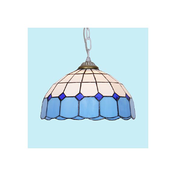 Mediterraner Kuppel hängend hängendes Kunstglas 1 Glühbirnenleuchte in Weiß/Blau/Bronze