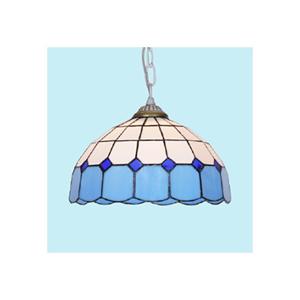 Mediterrane koepelhanglicht gekleurd kunstglas 1 lamp hanglamp in wit/blauw/brons