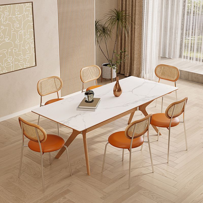 Nordic 1/4/5/7 Pieces Furniture Rectangle Stone Dining Table Set in White