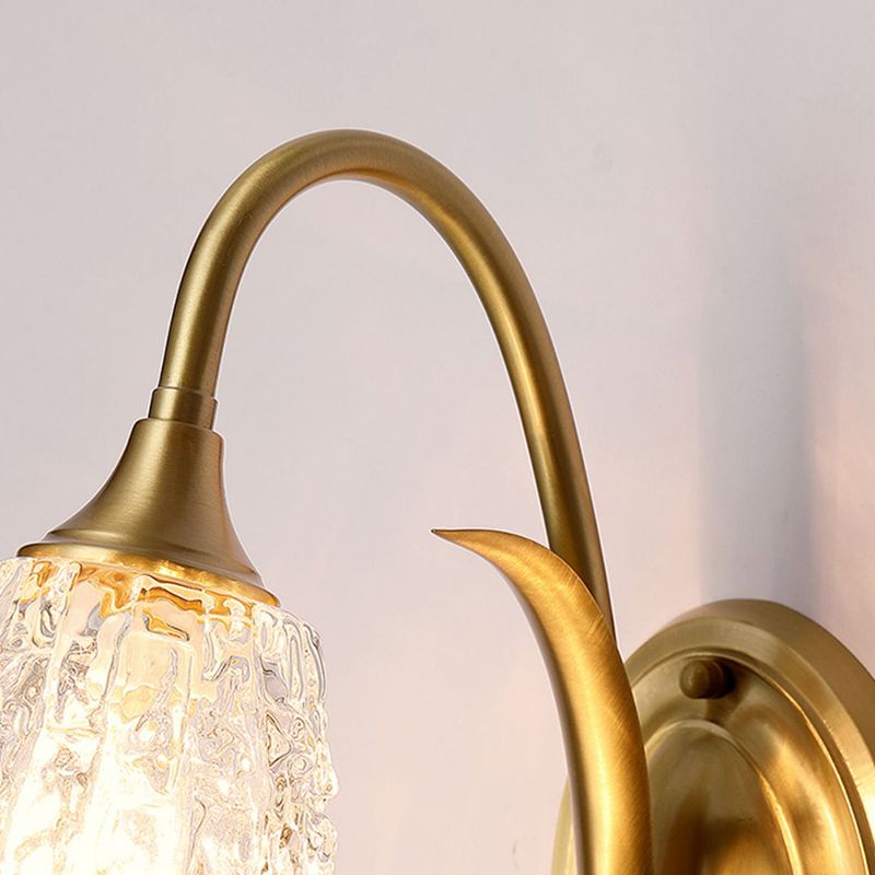 Modern Golden Wall Lamp Copper Wall Mount Lamp with Glass Shade for Bedroom